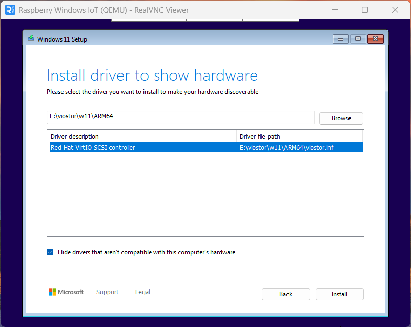 Windows Setup - Select driver