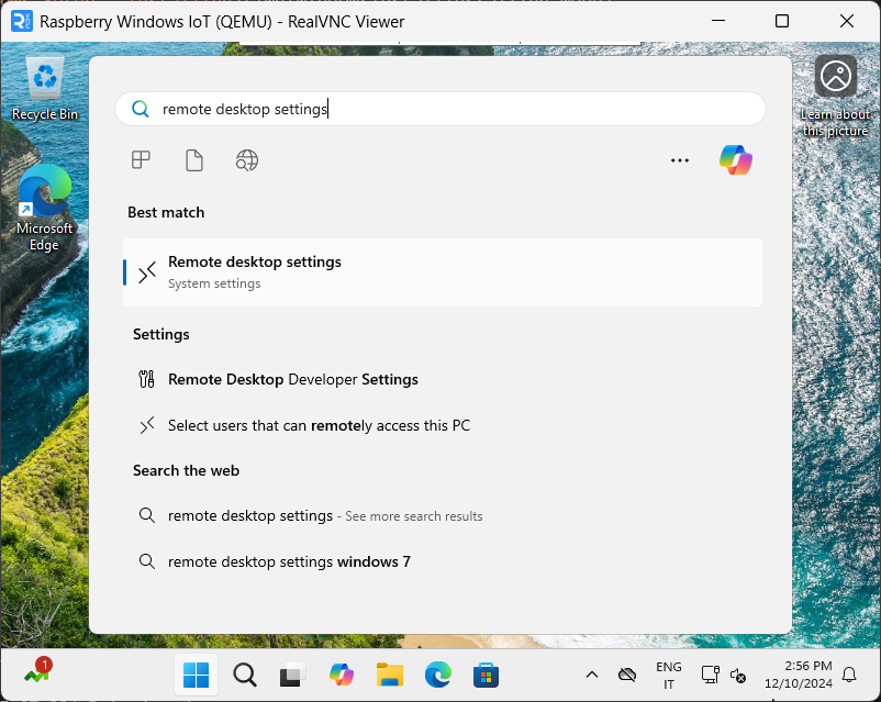 Windows Setup - Remote Desktop settings